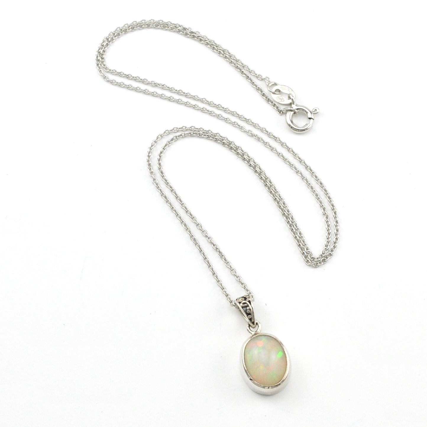 Silver Ethiopian Opal 8x10mm Oval Necklace