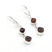 Silver Garnet 2 Offset Square Dangle Earrings on white background
