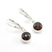 Silver Garnet 6mm Round Dangle Earrings