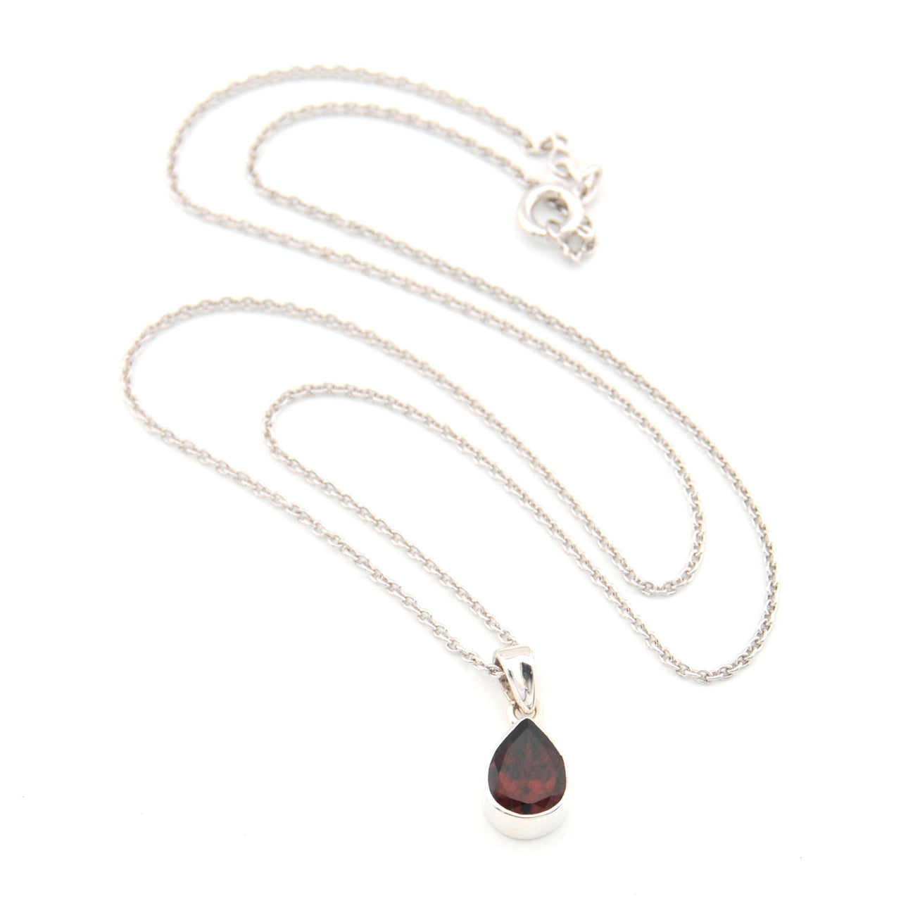 Necklace with a teardrop-shaped pendant on a white background