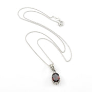 Silver Garnet 8x10mm Oval Bali Necklace