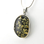 Silver Green Amber Oval Pendant