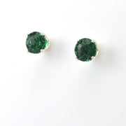 Silver Green Quartz Round Post Earrings