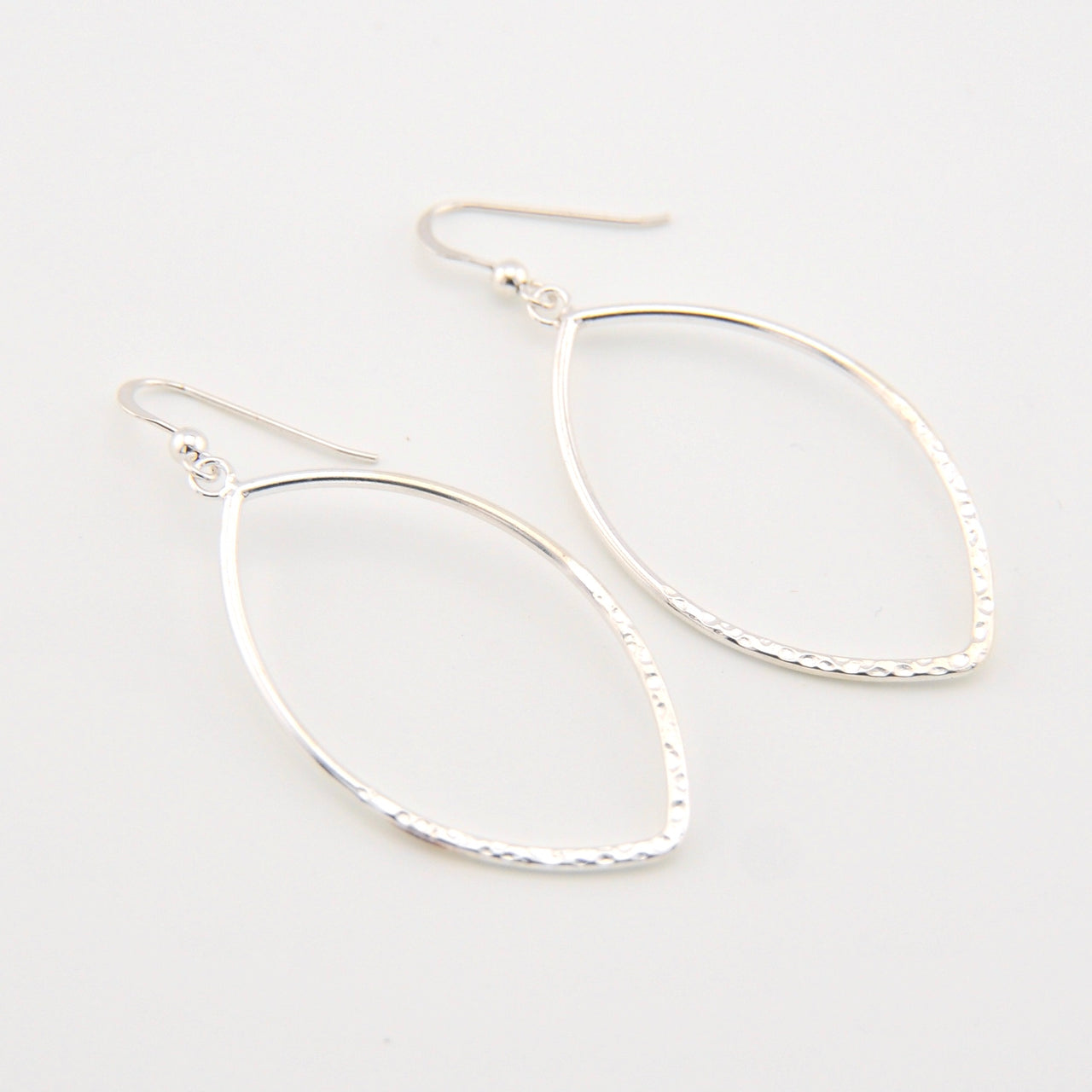 Silver Hammered Open Marquise Earrings