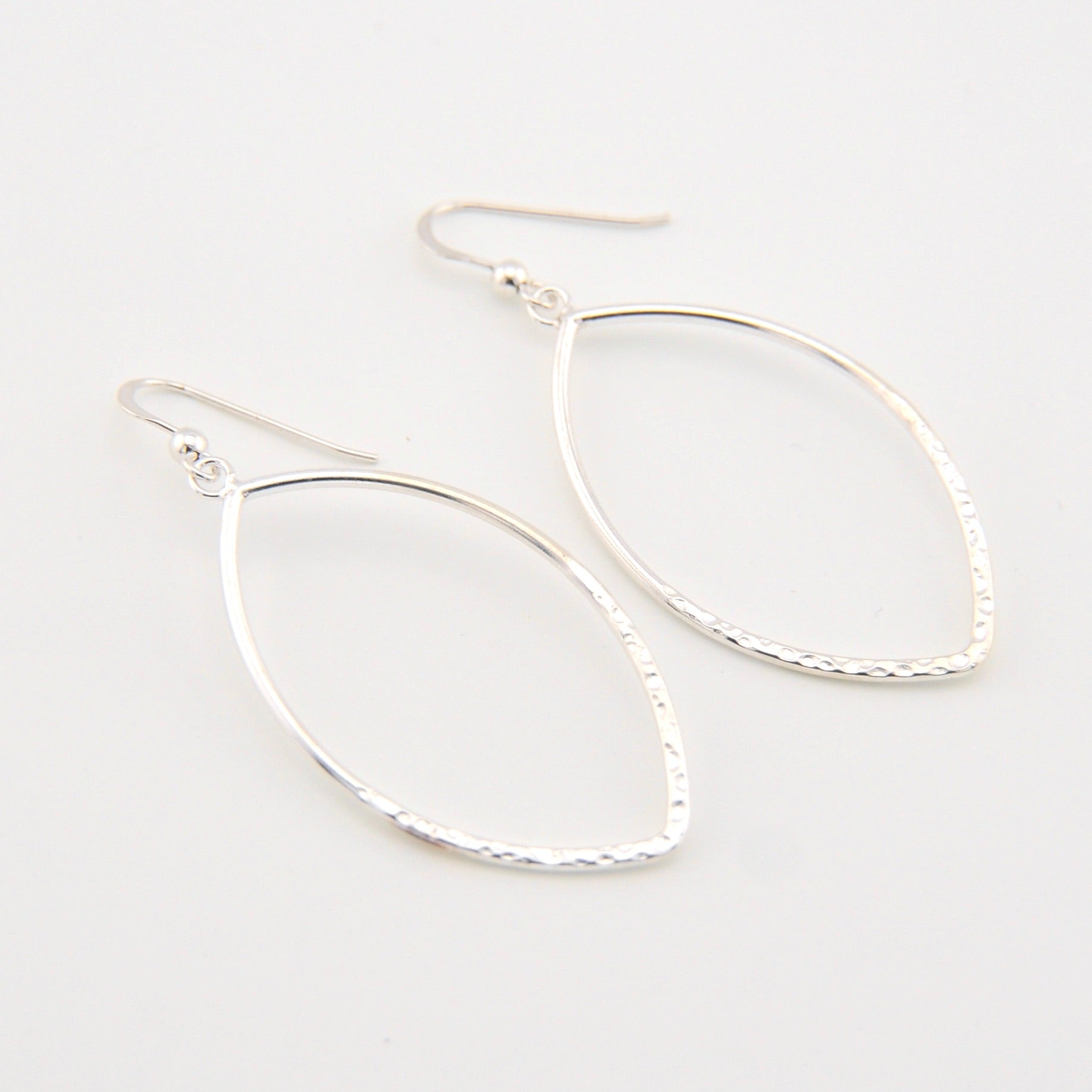 Silver Hammered Open Marquise Earrings
