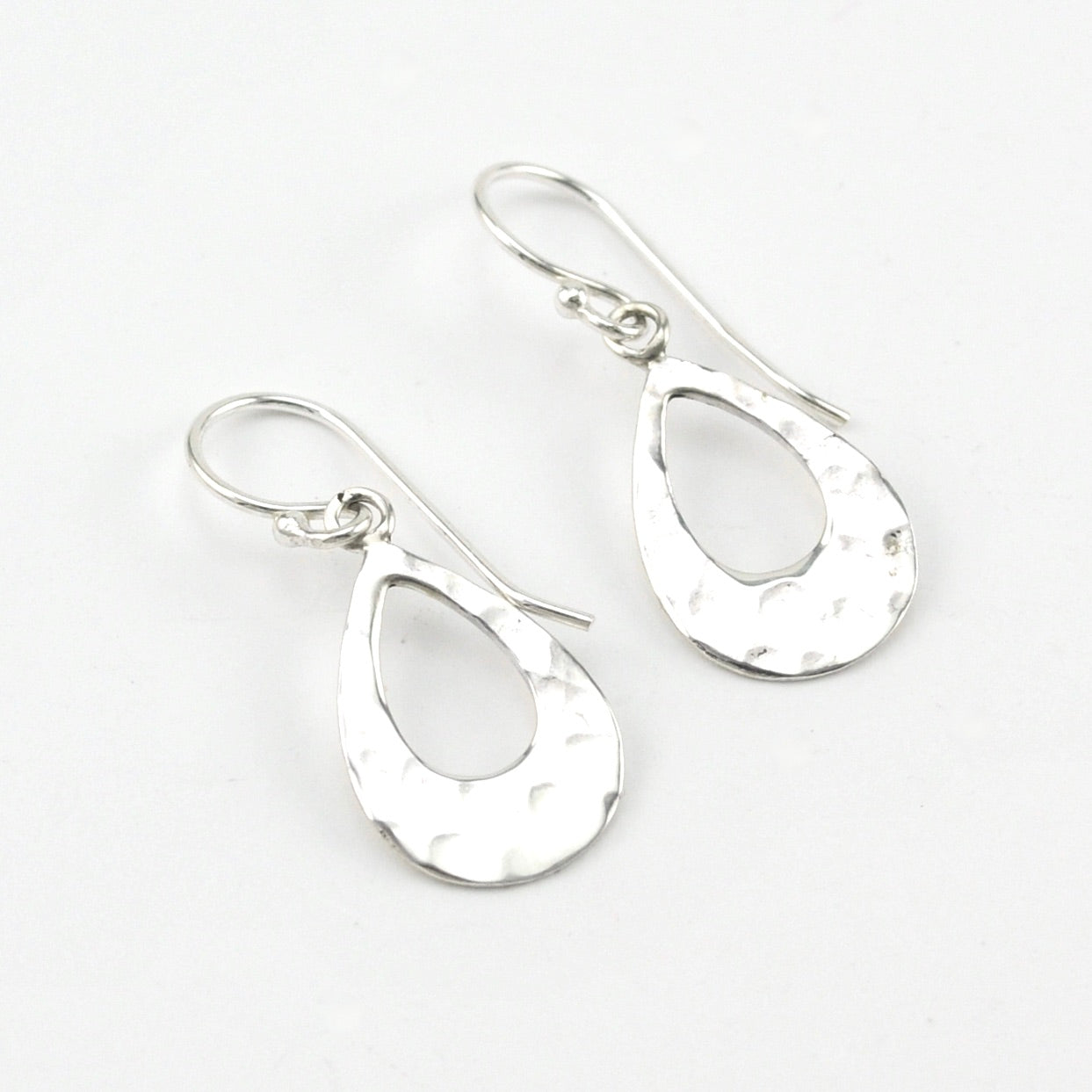 Silver Hammered Teardrop Dangle Earrings