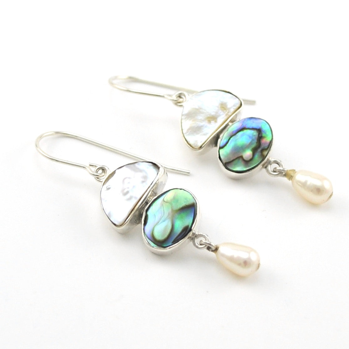 Silver Keshi Pearl Abalone Drop Earrings