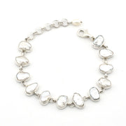 Silver Keshi Pearl Link Bracelet on white background