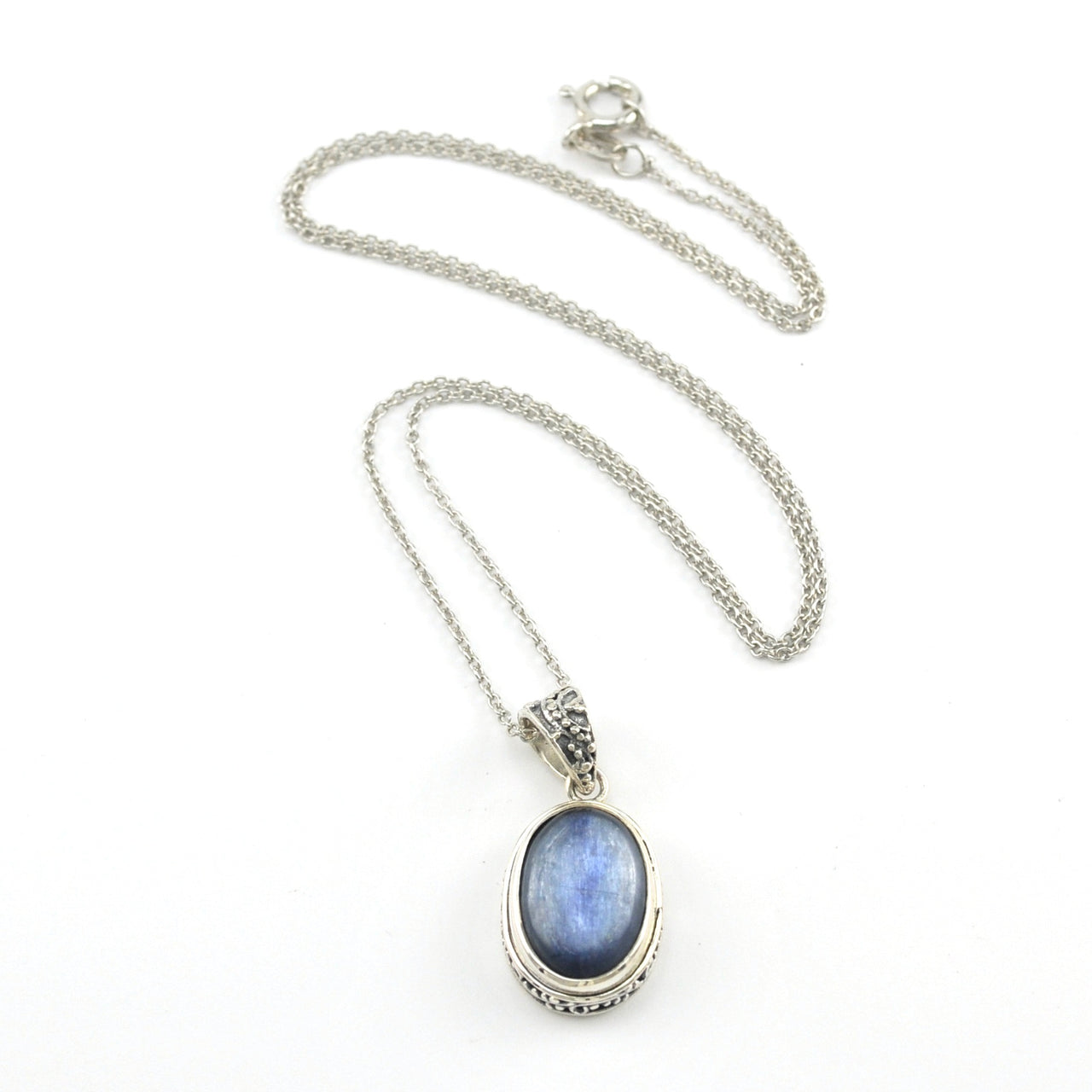 Silver Kyanite 9x14mm Oval Bali Necklace