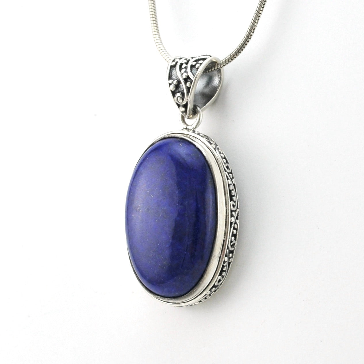 Silver Lapis 16x23mm Oval Bali Pendant