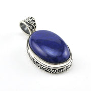 Silver Lapis 16x23mm Oval Bali Pendant detail