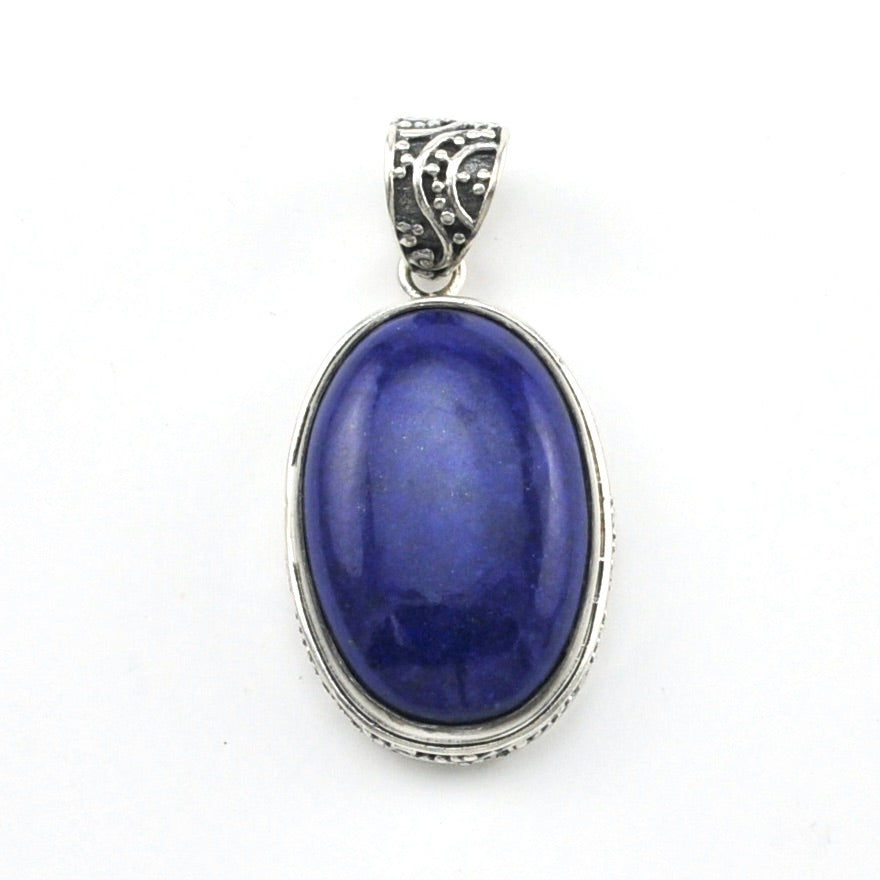 Silver Lapis 16x23mm Oval Bali Pendant without chain