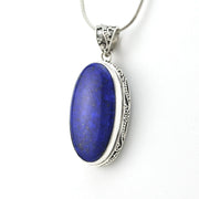 Silver Lapis 16x28mm Oval Bali Pendant