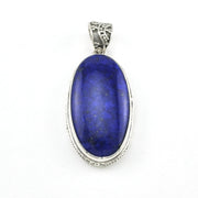 Silver Lapis 16x28mm Oval Bali Pendant without chain