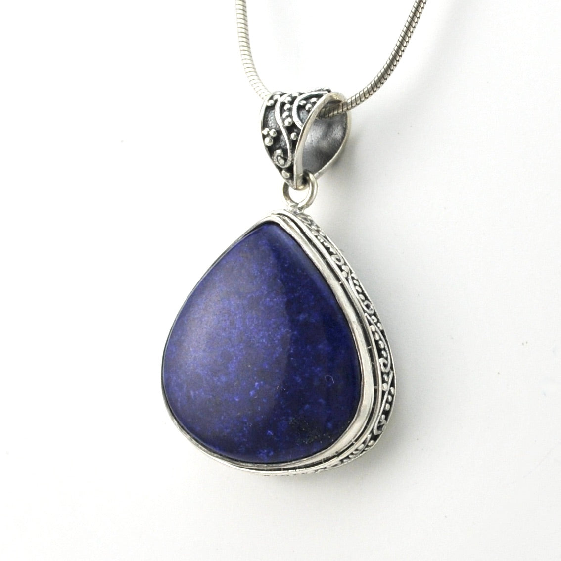 Silver Lapis 22x22mm Wide Tear Bali Pendant