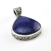Silver Lapis 22x22mm Wide Tear Bali Pendant detail