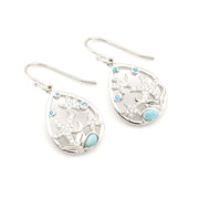 Silver earrings with starfish design on a white background