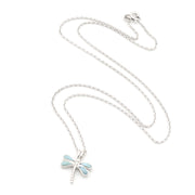 Silver necklace with a dragonfly pendant on a white background