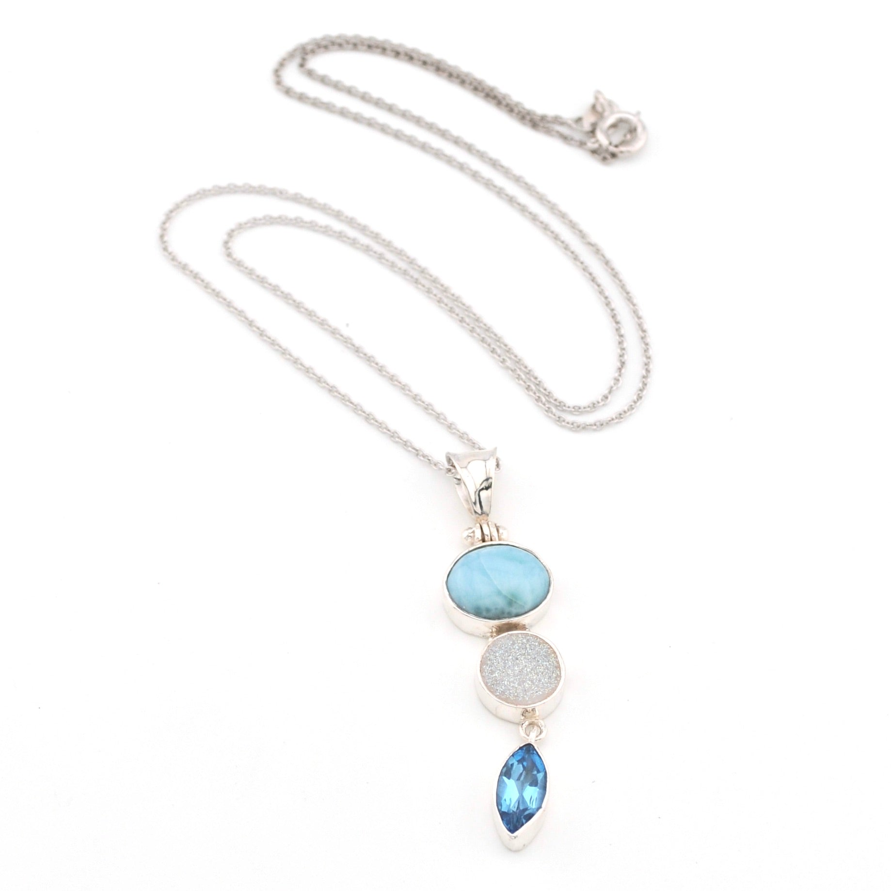 Silver Larimar Druzy Agate Topaz Necklace
