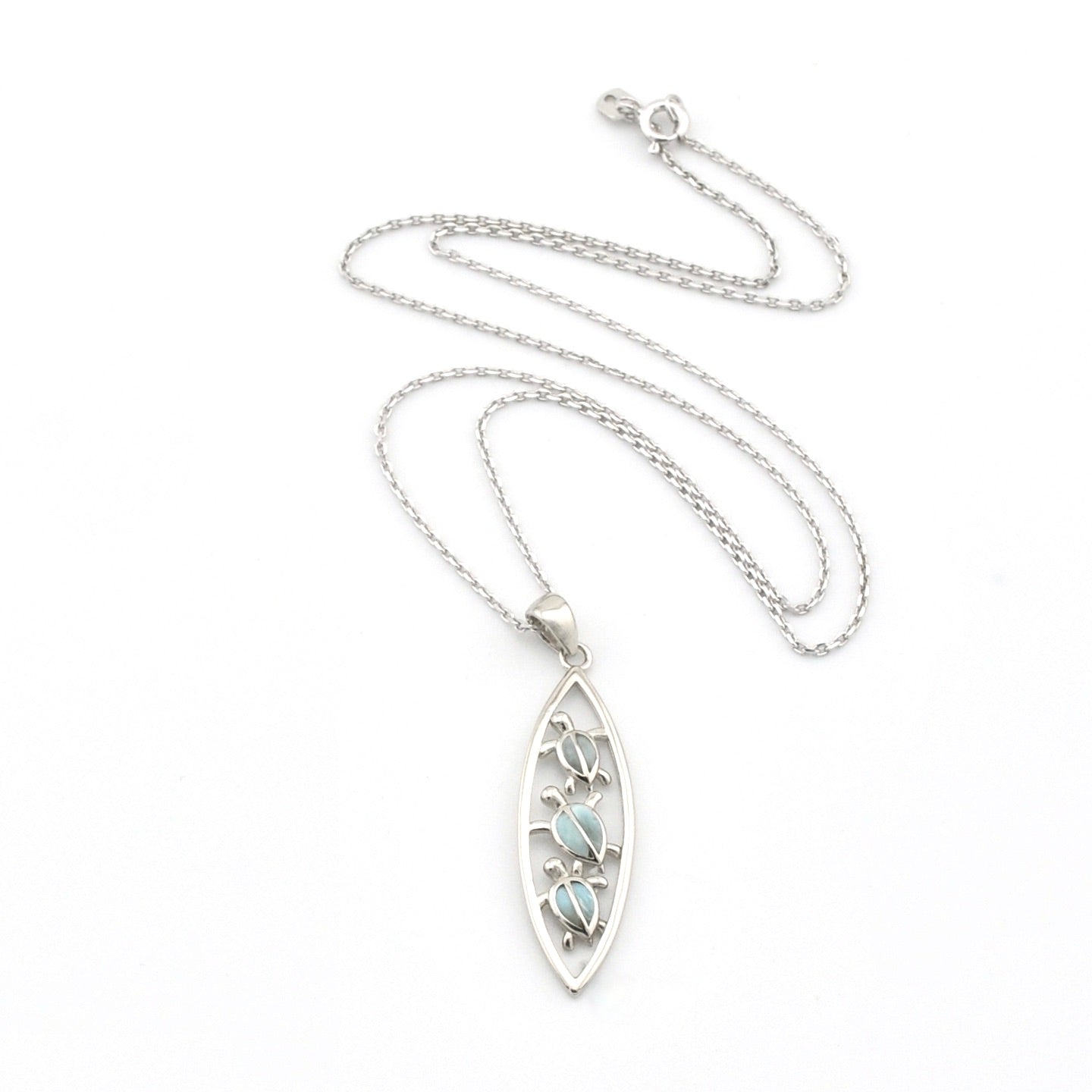 Silver necklace with a pendant on a white background