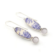 Handmade Silver Lavender Vintage Porcelain Sea Glass Earrings on white background