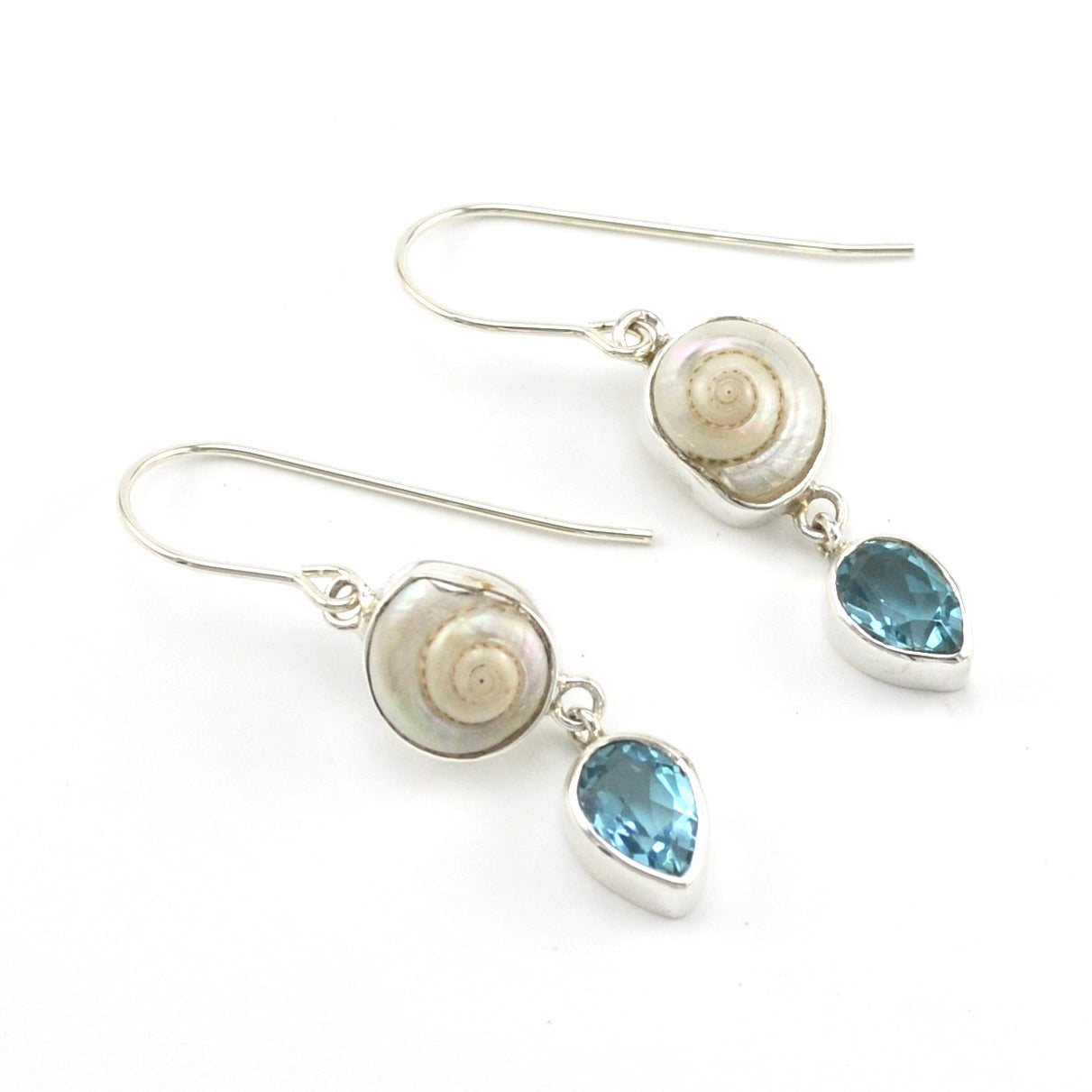 Silver Malabar Shell Blue Topaz Earrings