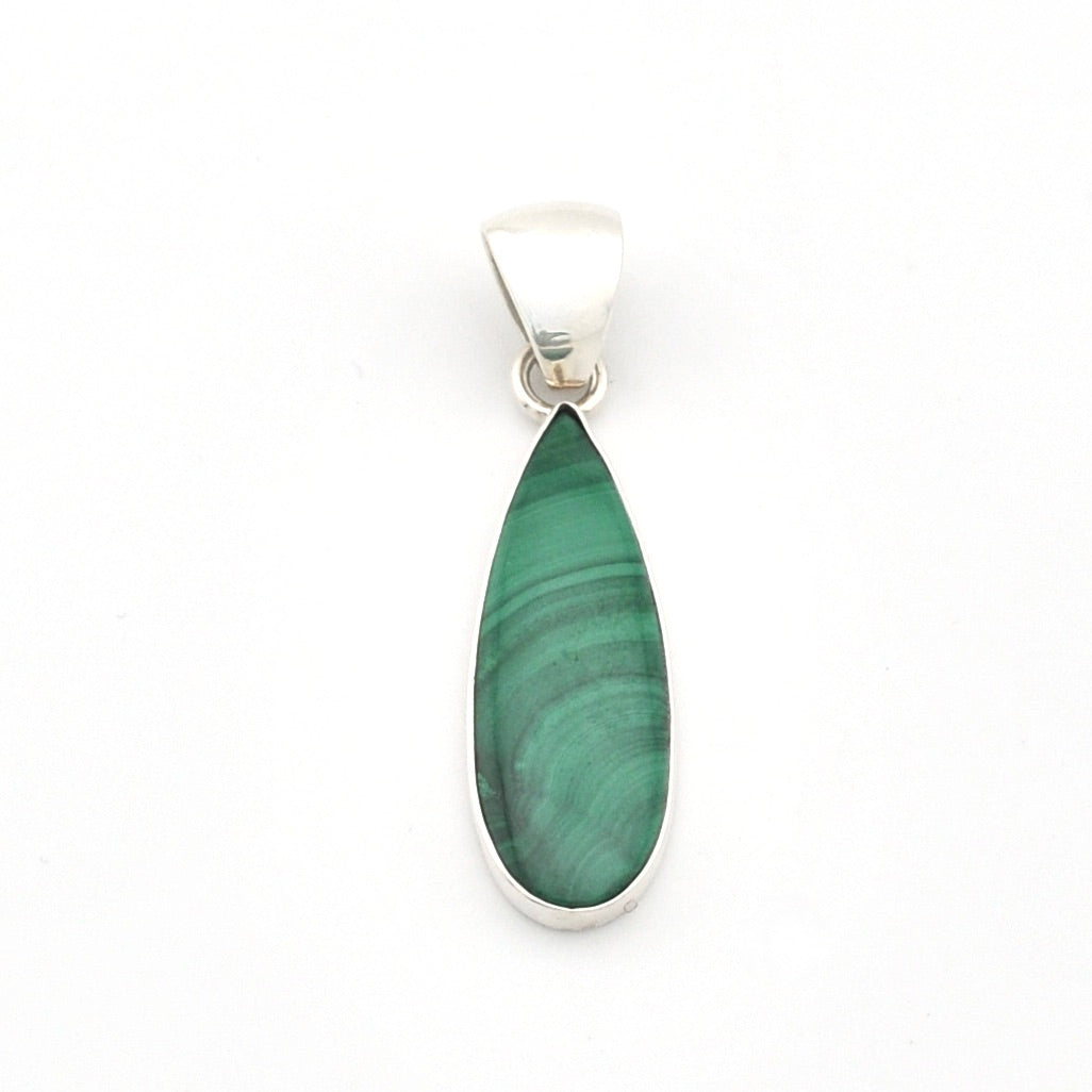 Silver Malachite Long Tear Pendant