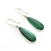 Silver Malachite Tear Dangle Earrings