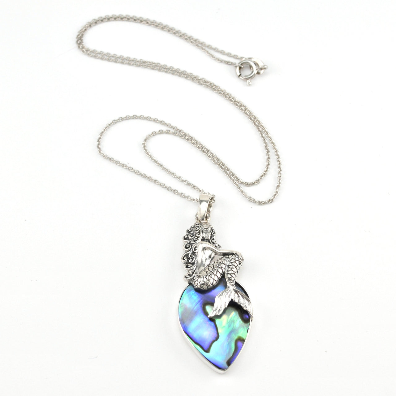 Silver Mermaid on Abalone Tear Necklace