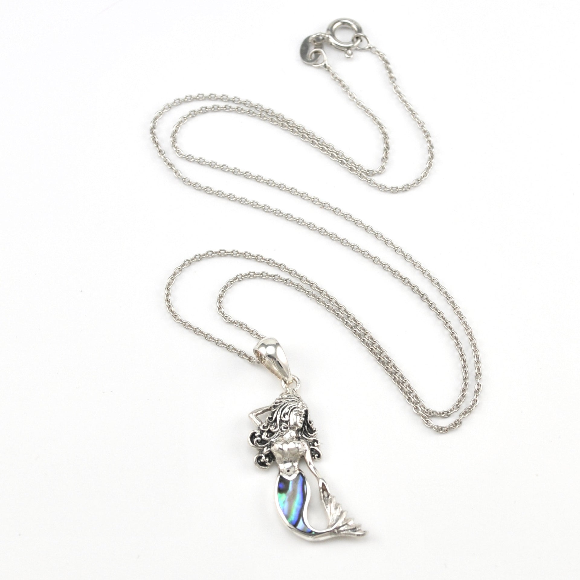 Silver Mermaid with Abalone Tail Small Necklace