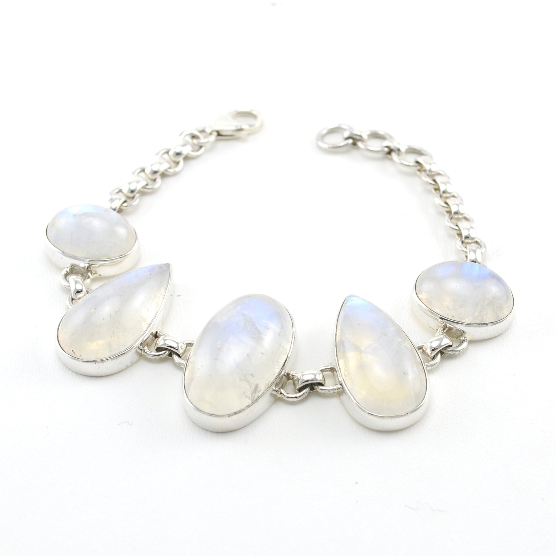 Silver Moonstone 5 Stone Link Bracelet