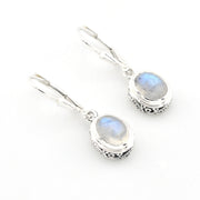 Silver Moonstone 6x8mm Oval Bali Dangle Earrings