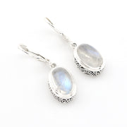 Silver Moonstone 8x12mm Oval Bali Dangle Earrings