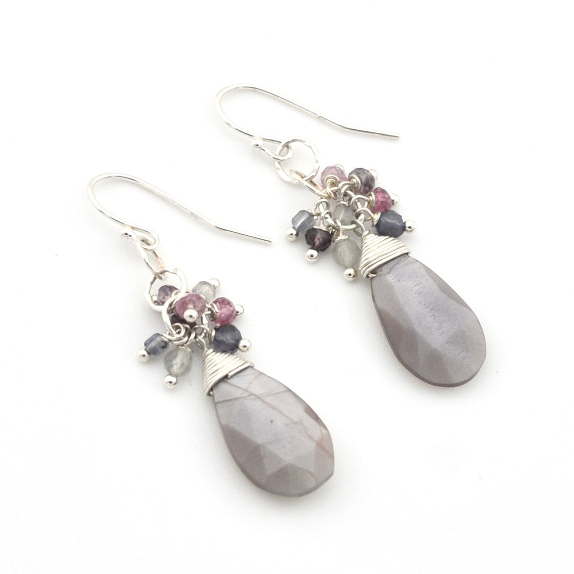 Silver Moonstone with Spinel Earrings