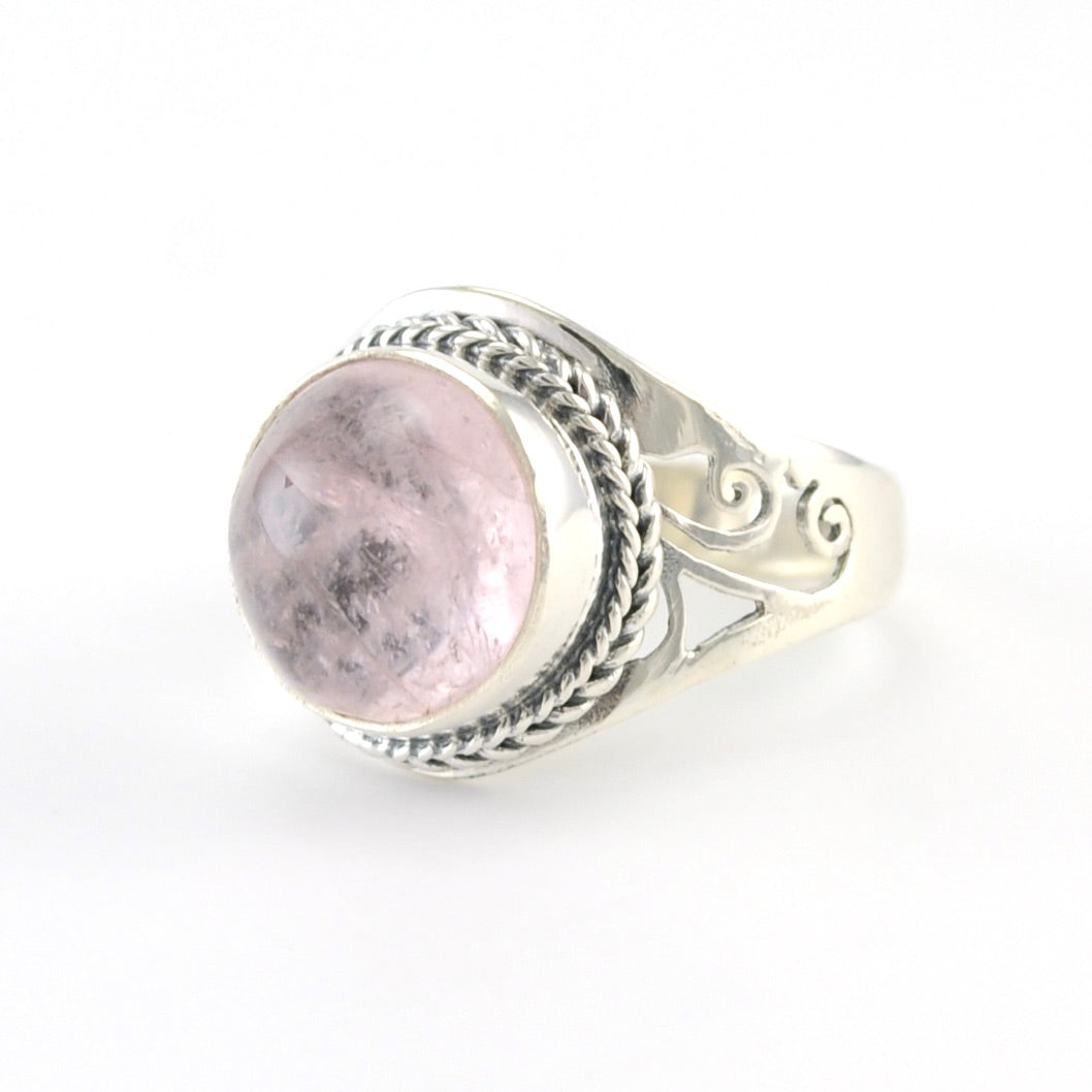 Silver Morganite Round Filigree Cutout Ring