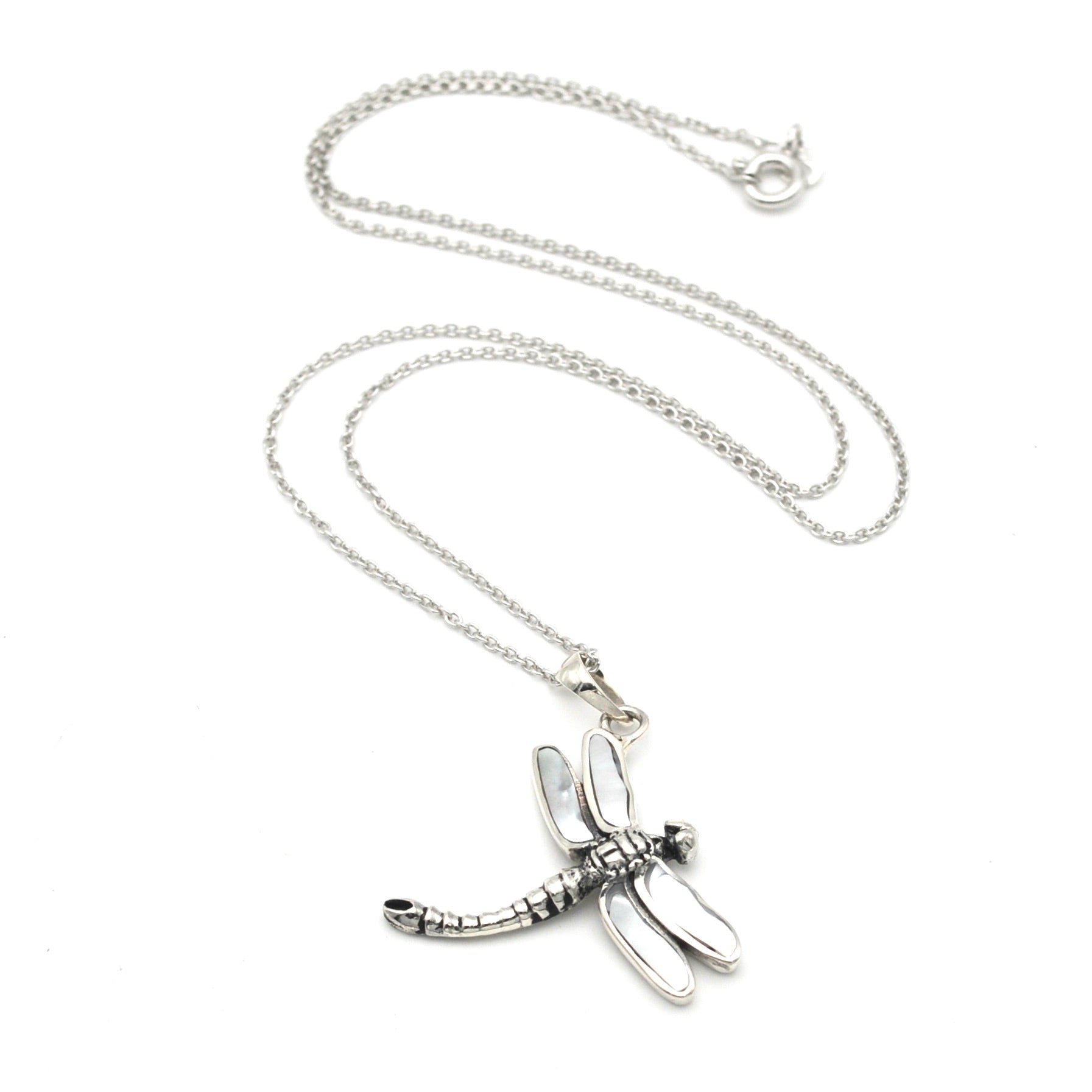 Silver Mother of Pearl Dragonfly Necklace