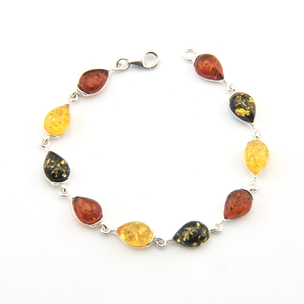 Bracelet with amber stones on a white background
