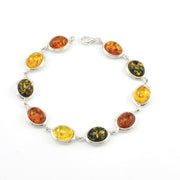 Silver Multicolored Amber Oval Link Bracelet