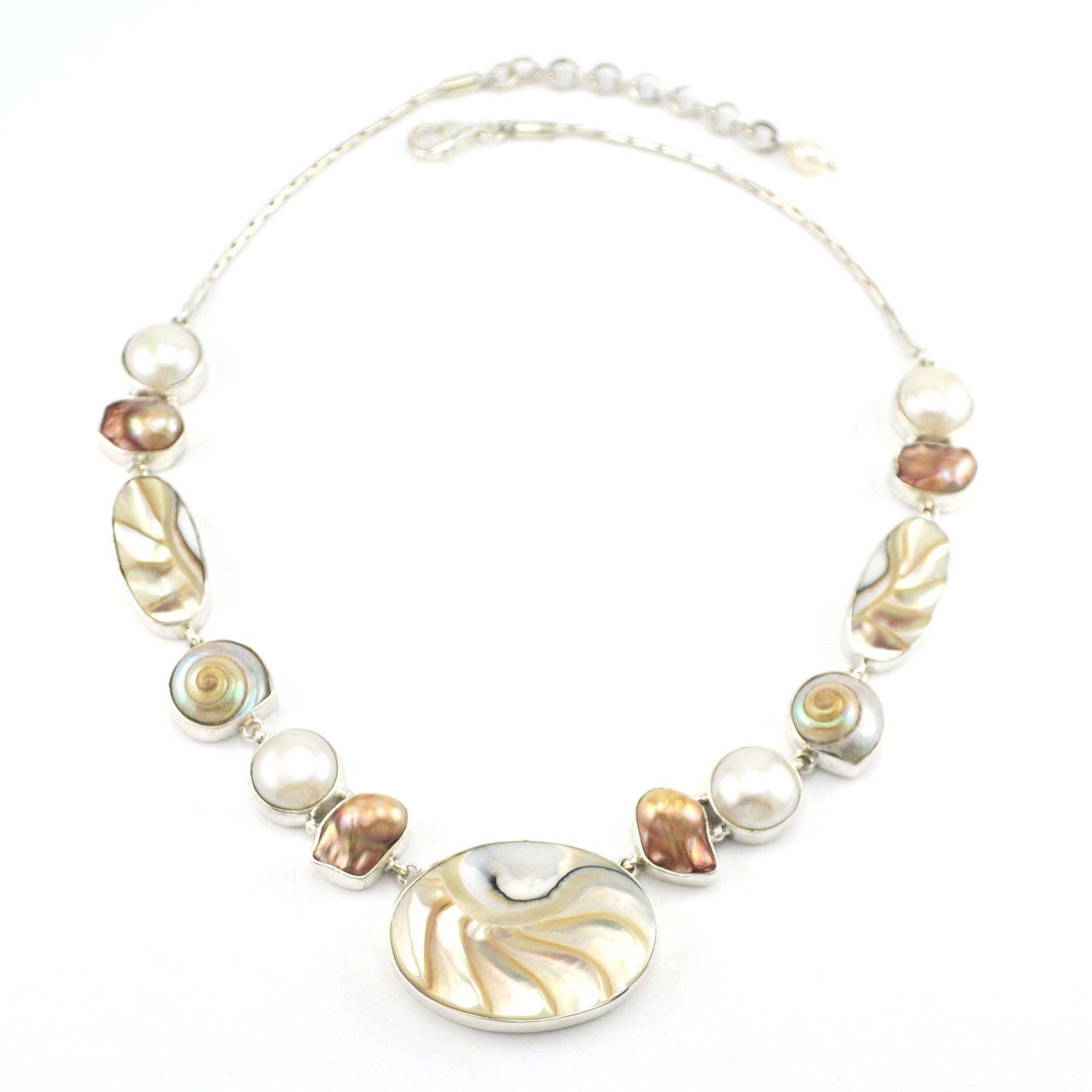 Silver Nautilus Shell Pearl Necklace