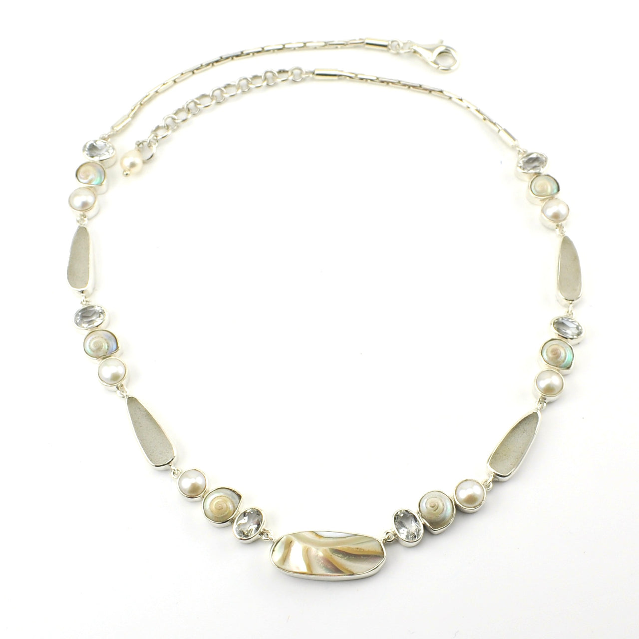 Silver Nautilus Shell White Topaz Pearl Malabar Shell Necklace