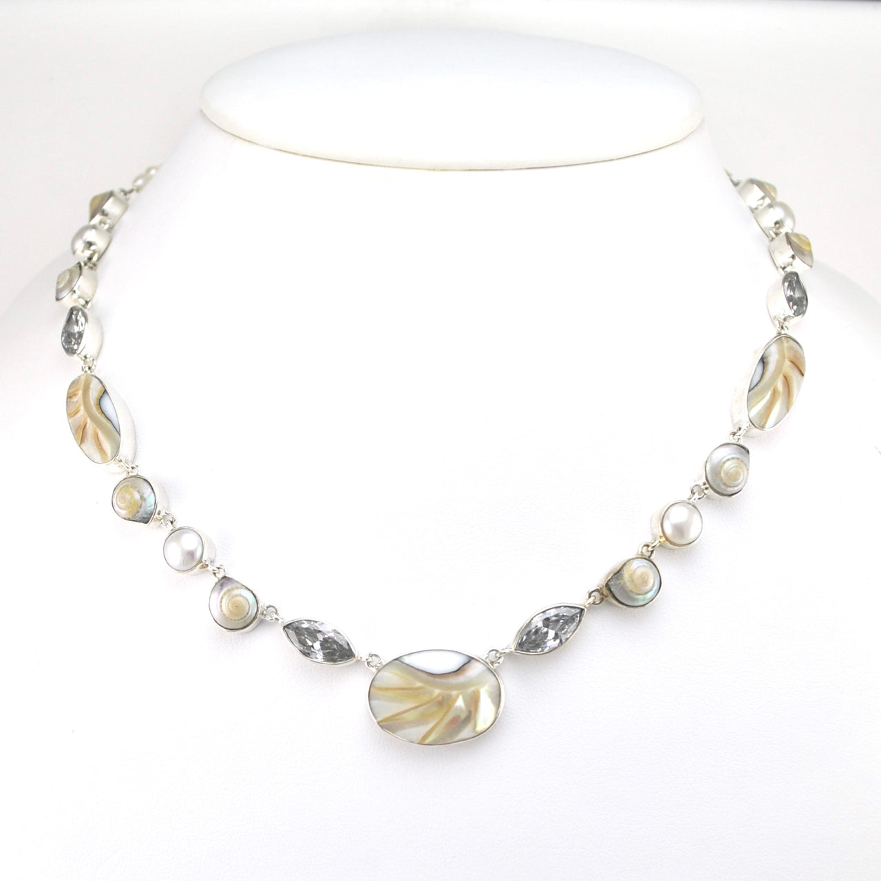 Silver Nautilus White Topaz Malabar Shell Necklace