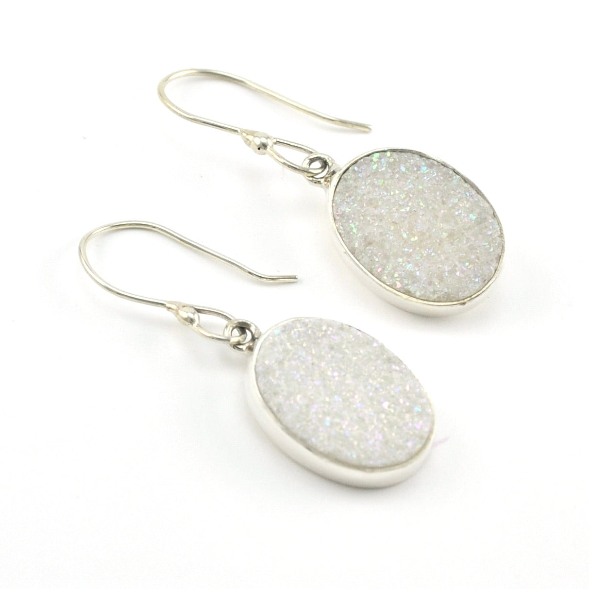 Silver Opal Druzy Agate Oval Earrings