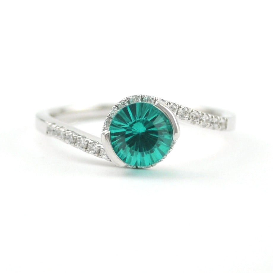 Silver Paraiba Garnet 1.2ct CZ Swirl Ring