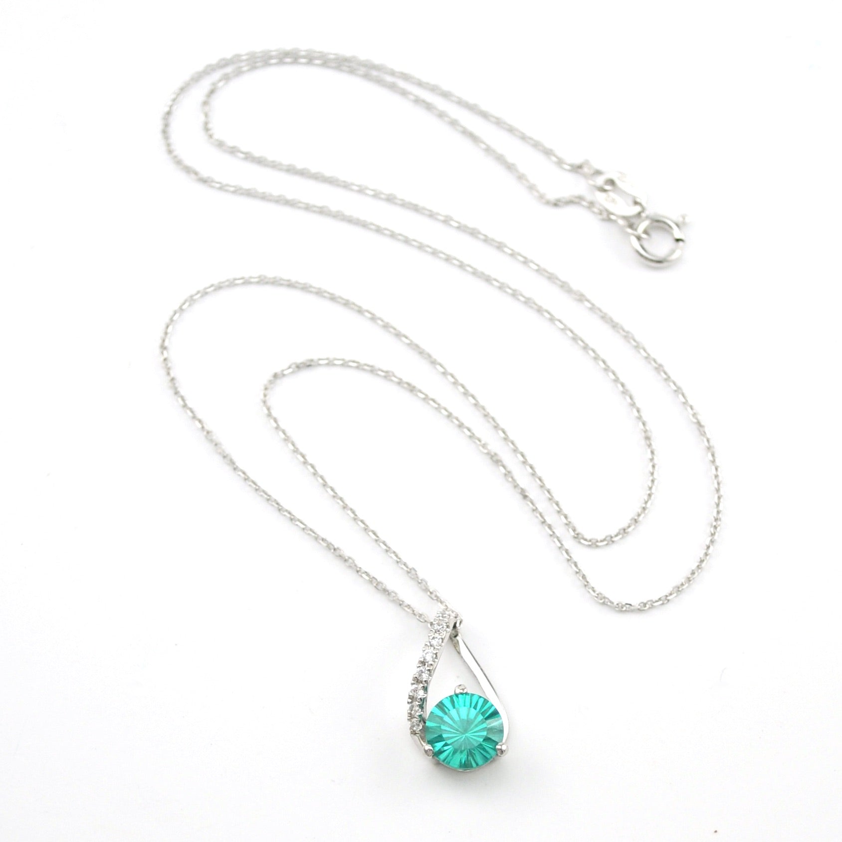 Silver Paraiba Garnet 2ct CZ Necklace