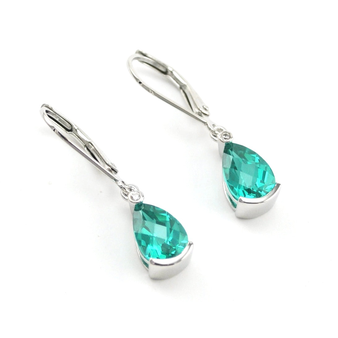 Silver Paraiba Garnet 5ct Tear CZ Earrings