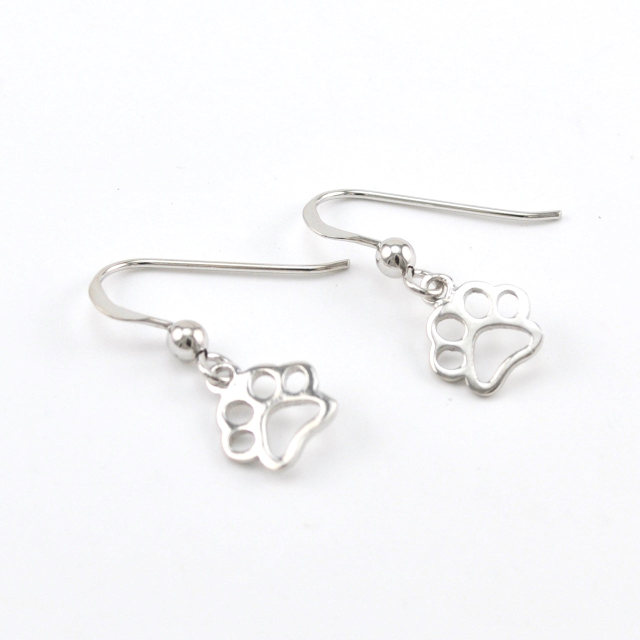 Silver Paw Print Dangle Earrings