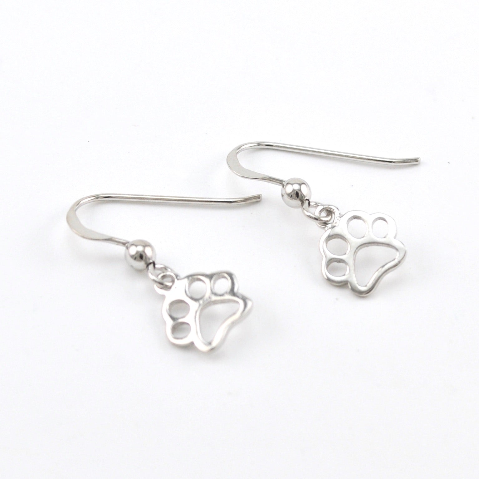 Silver Paw Print Dangle Earrings