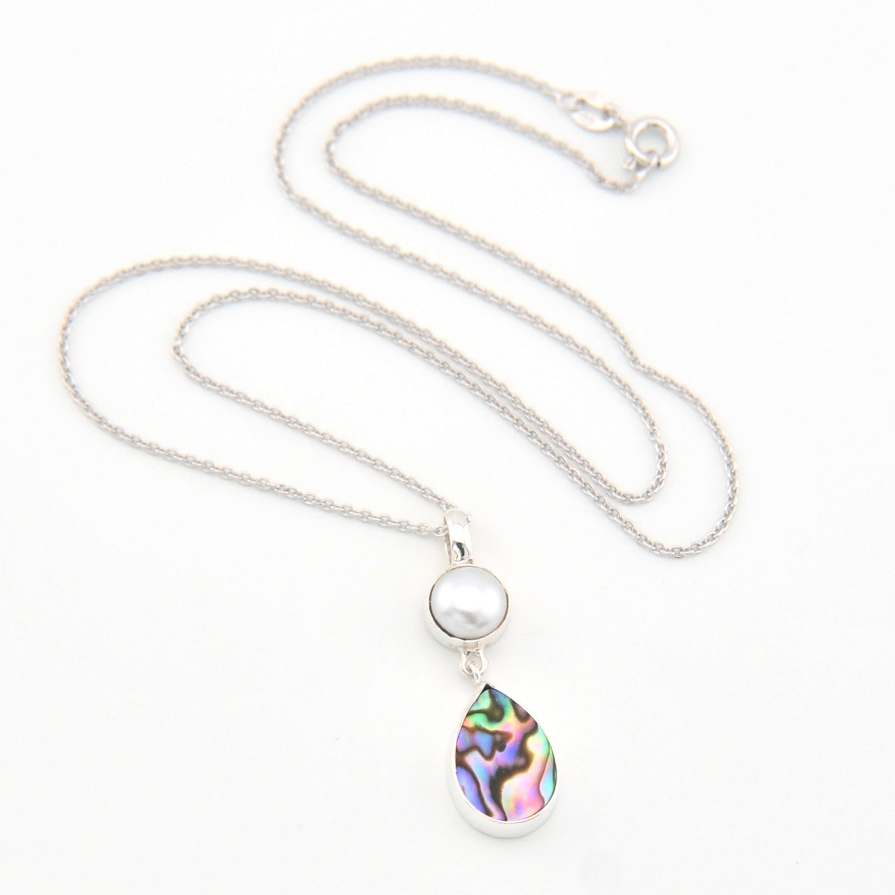 Silver Pearl Abalone Pendant Necklace