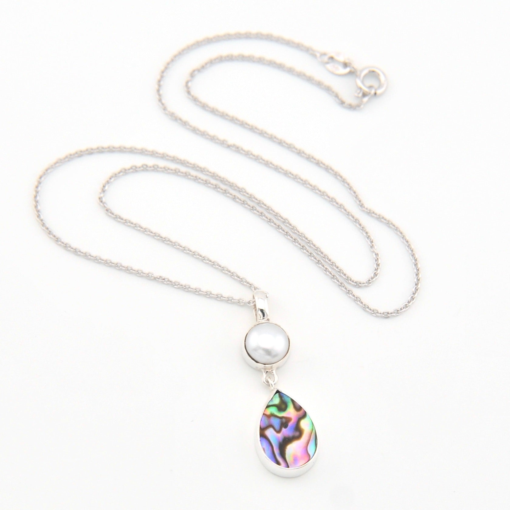 Silver Pearl Abalone Pendant Necklace