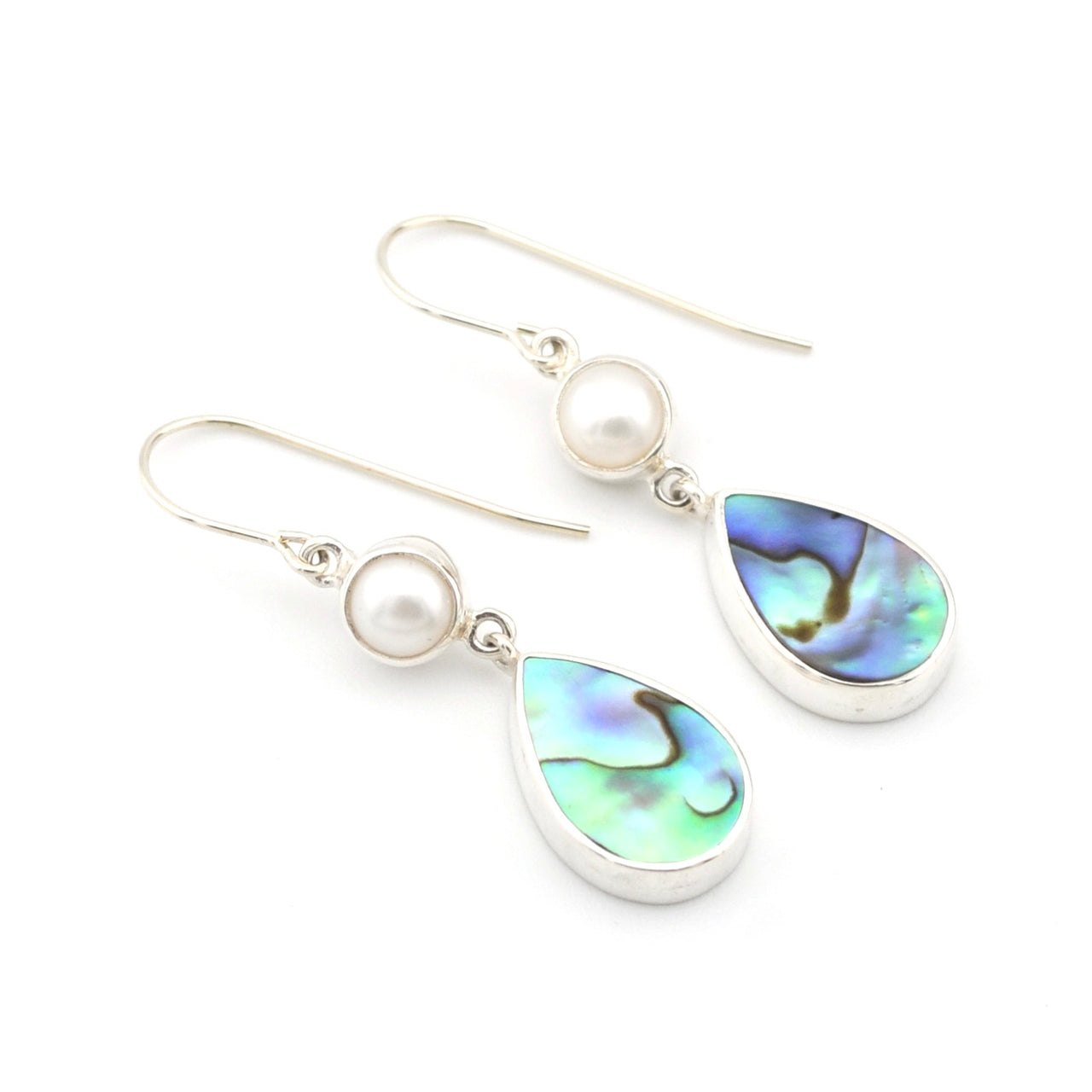 Silver Pearl Abalone Tear Dangle Earrings